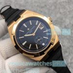 High Quality Clone Vacheron Constantin Overseas Black Dial Black Leather Strap Men's Watch